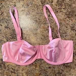***SOLD*** CUUP Unlined Satin Balconnet Bra Rose Pink Like New Size 32D.